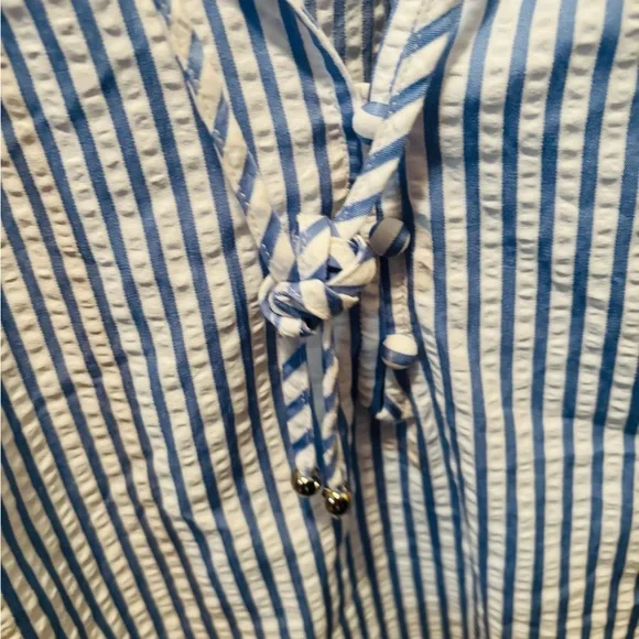 Entro Blue and White Striped Ruffle Blouse - Picture 3 of 4